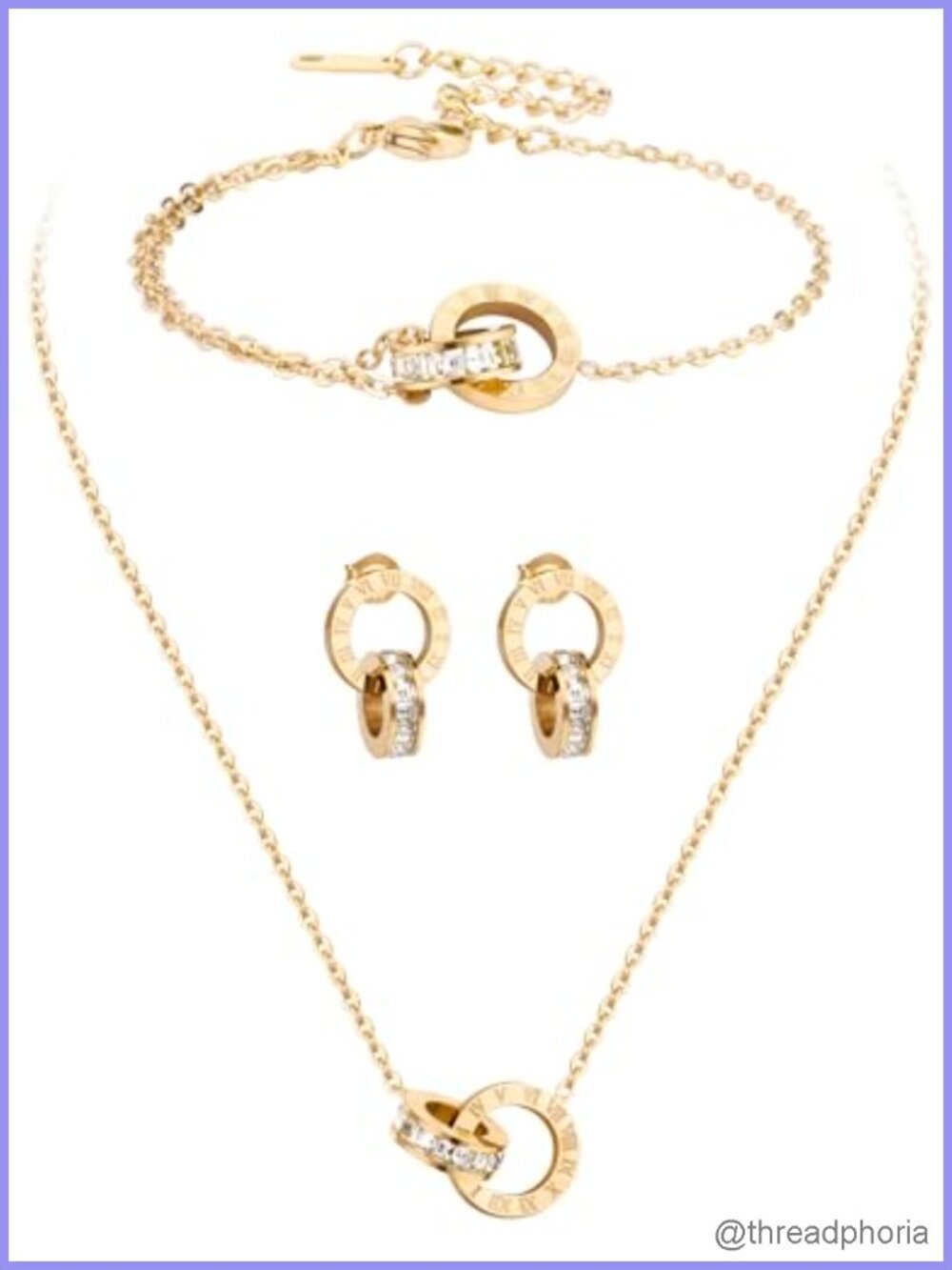 14k Gold Plated Stainless Steel Dainty Circle Jewelry Set for Women